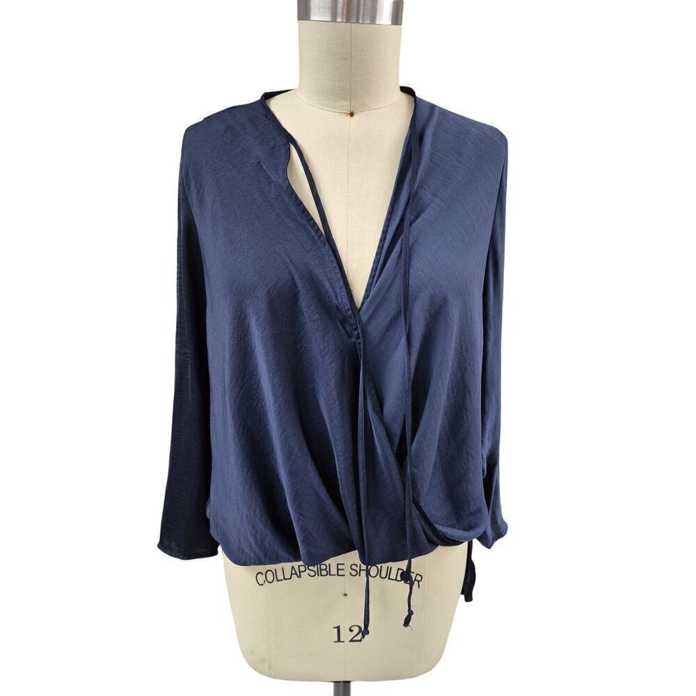 Silence + Noise 2 Tone High Low Faux Wrap 100% Polyester Top Blue Sz M